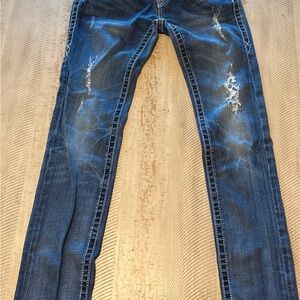 Rock Revival Noelle Women's Dark Blue Skinny Distressed Jeans size:27